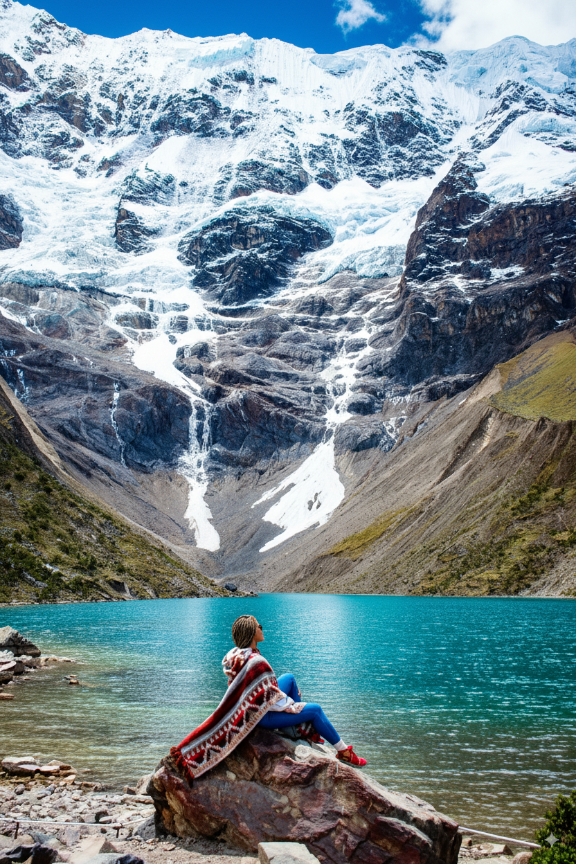 Spectacular view of the Humantay Lagoon with turquoise waters and snow-capped mountains.